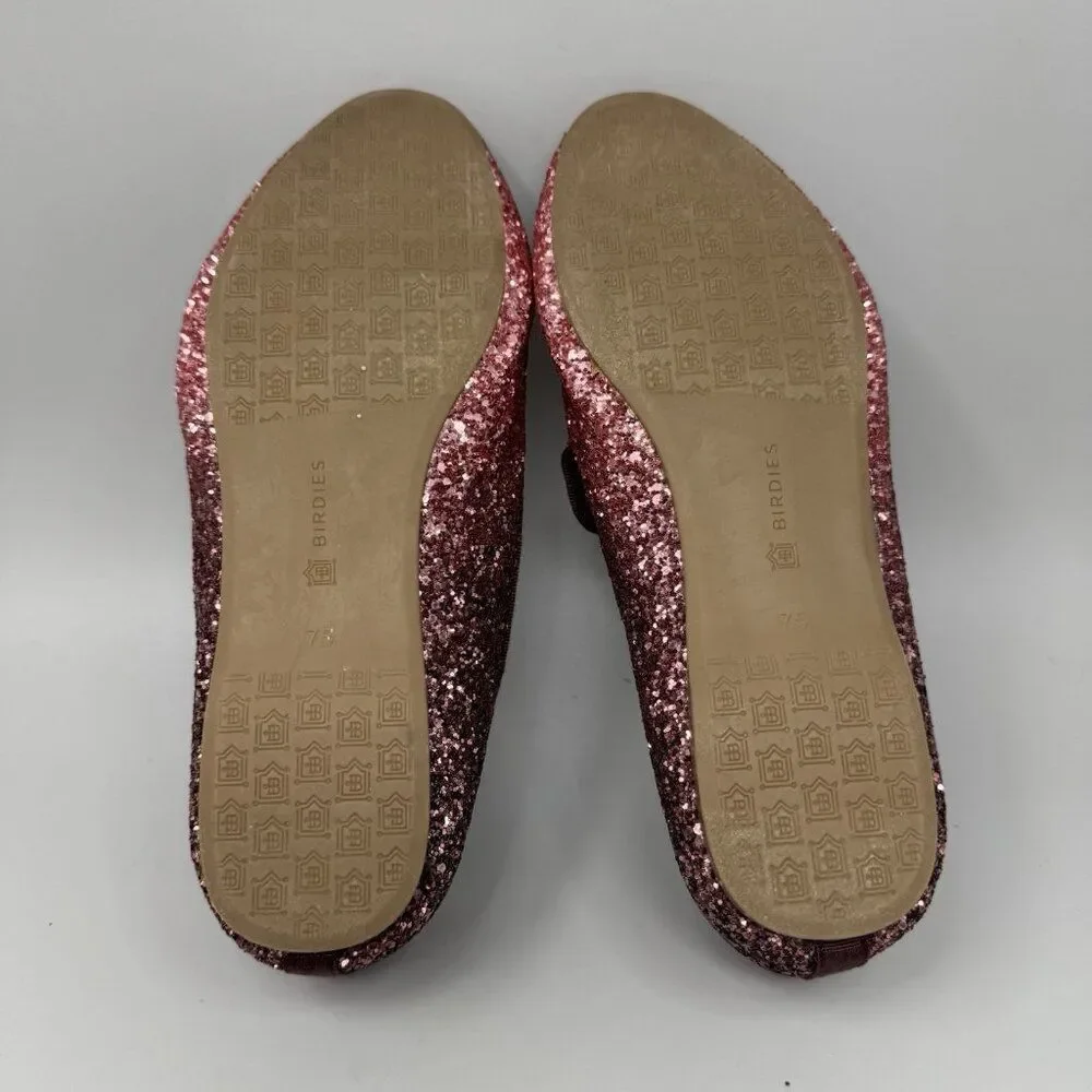 Birdies Shoes Womens 7.5 The Starling Rose Pink Glitter Sparkle Slip On Flats